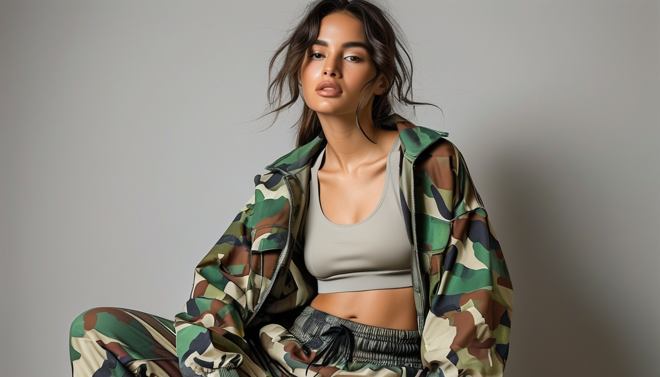Camo activewear styled as an everyday neutral