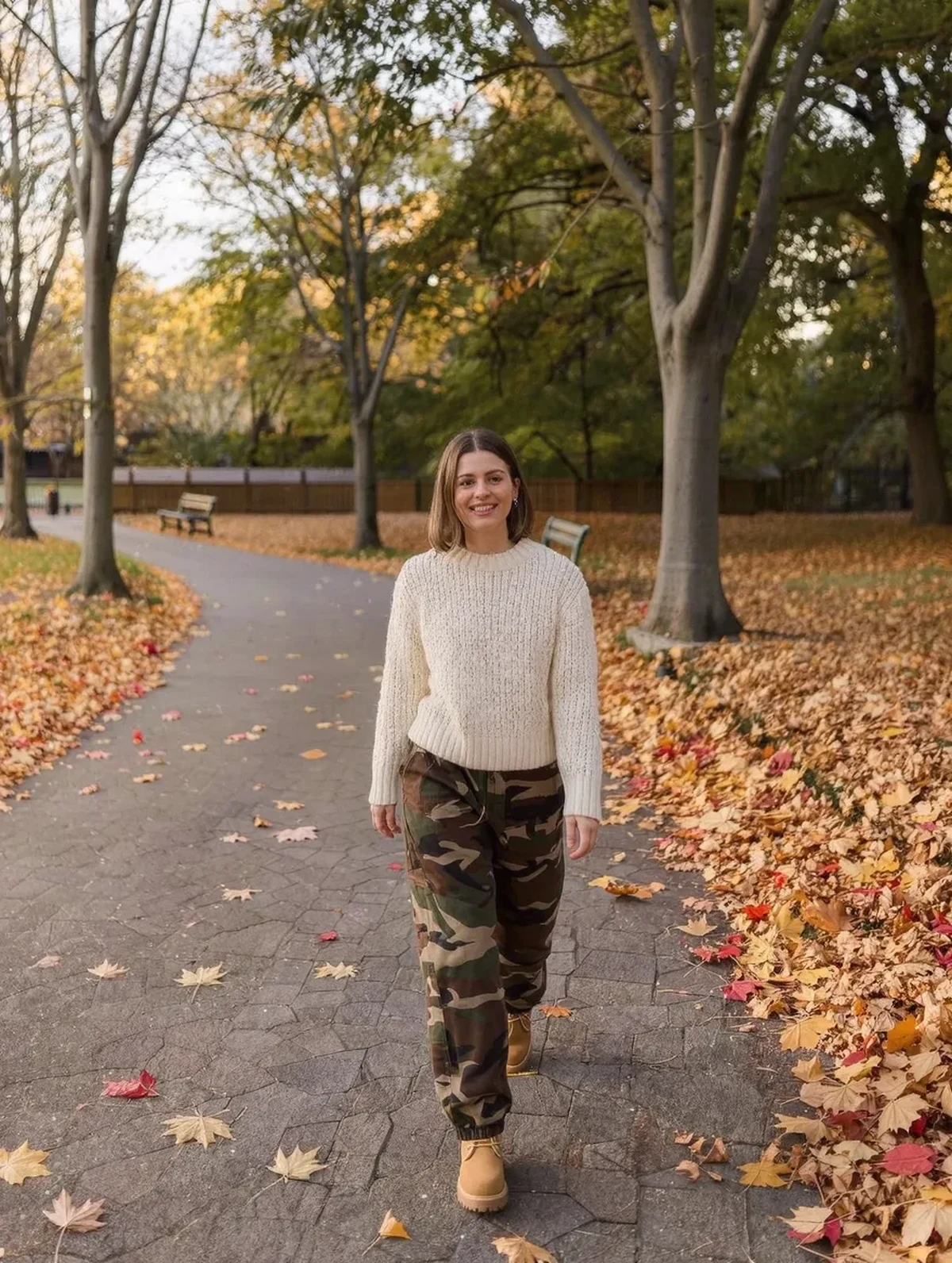 A Simple Outfit Formula for Camo Pants on Cool Weekends
